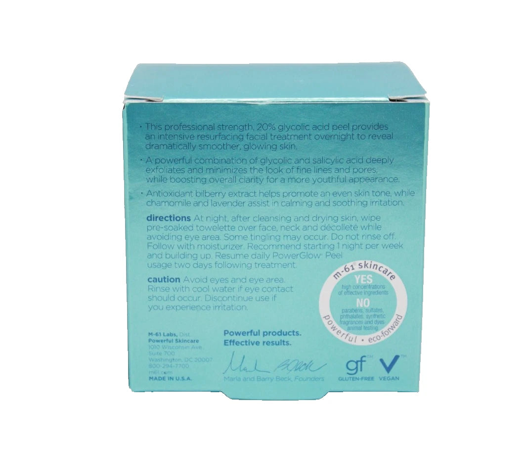 m-61 PowerGlow Peel Extra Strength 20% 20 Treatments | Professional-Grade Exfoliating Facial Pads