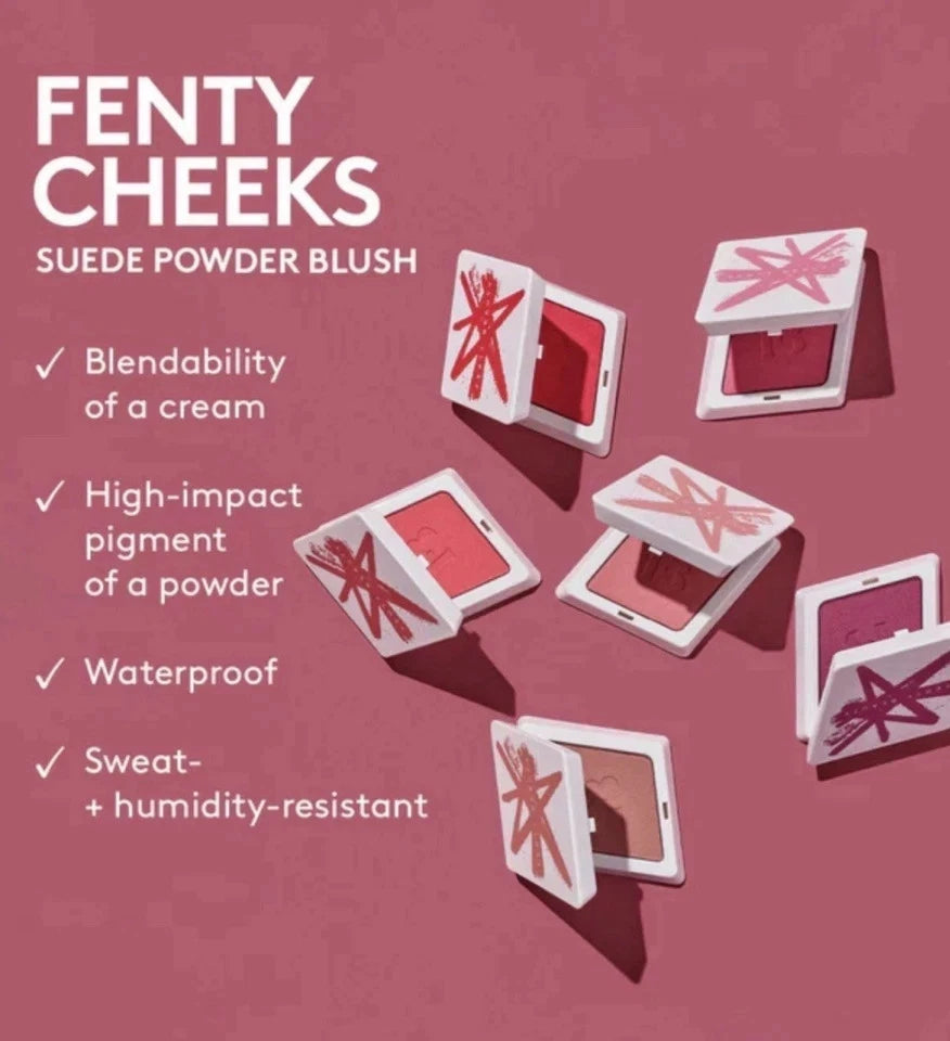 Fenty Beauty Cheeks Suede Waterproof Powder Blush – Lolly Poppy | Bold Long-Lasting Color