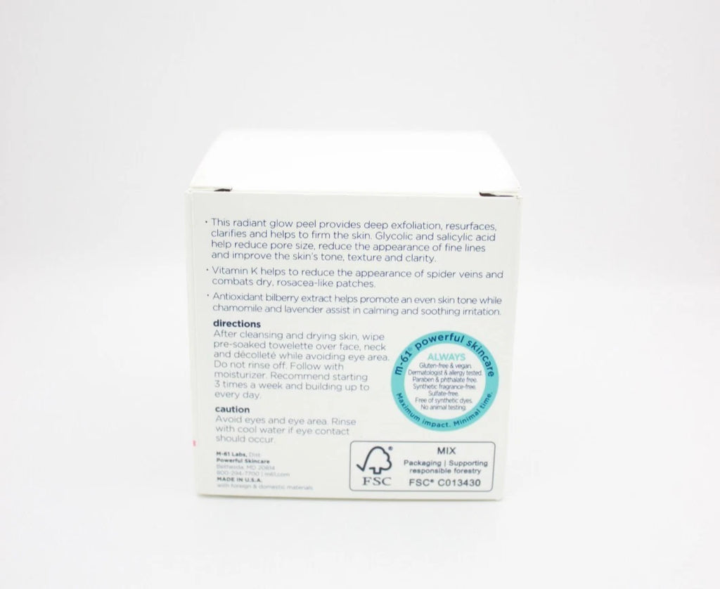 M-61 PowerGlow Peel Pads – 1-Minute Exfoliating Facial Treatment (30 Count)