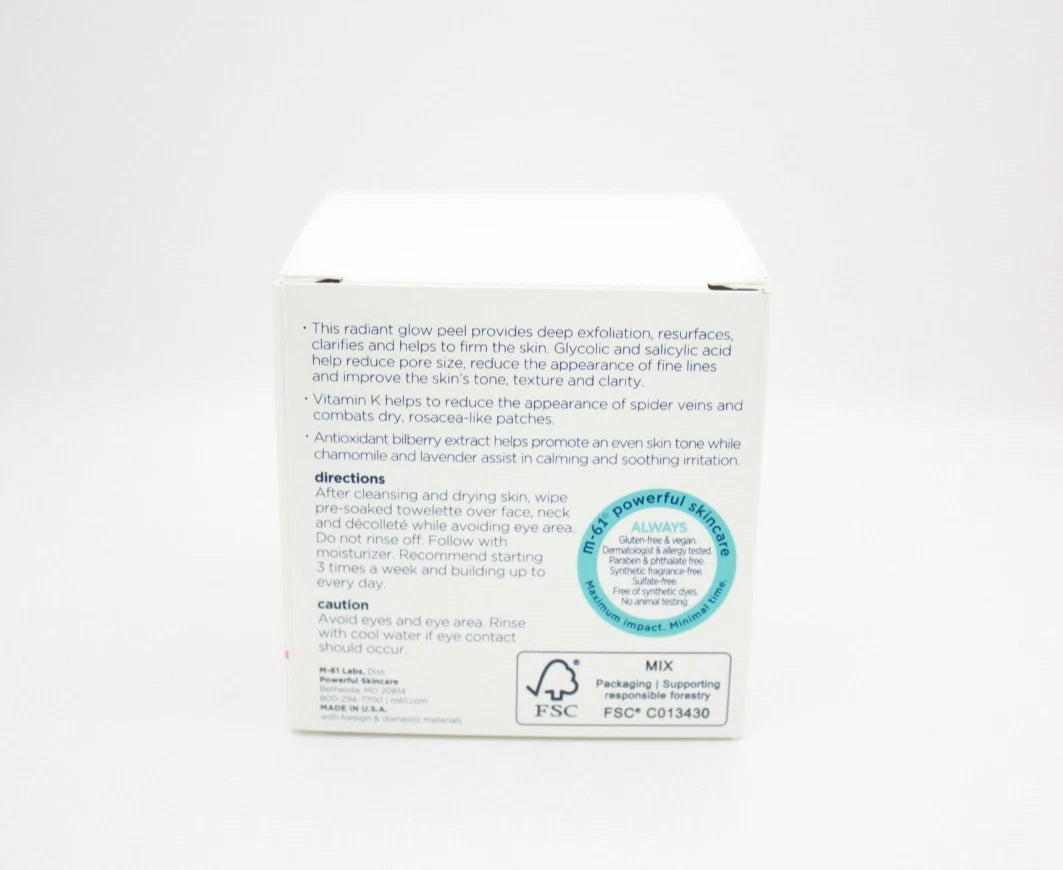 M-61 PowerGlow Peel Pads – 1-Minute Exfoliating Facial Treatment (30 Count)