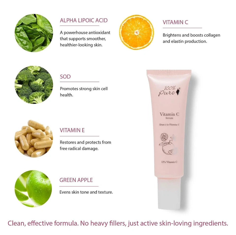 100% PURE Cosmetics Vitamin C Serum Brightening Anti-Aging Face Serum New
