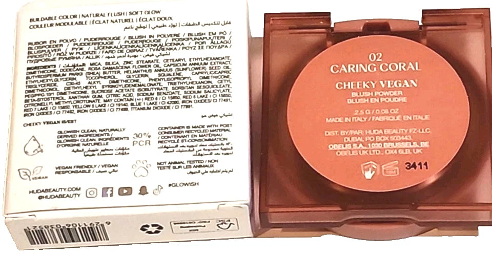 Glowish by Huda Beauty Cheeky Vegan Blush Stick 02 Caring Coral Full Size New